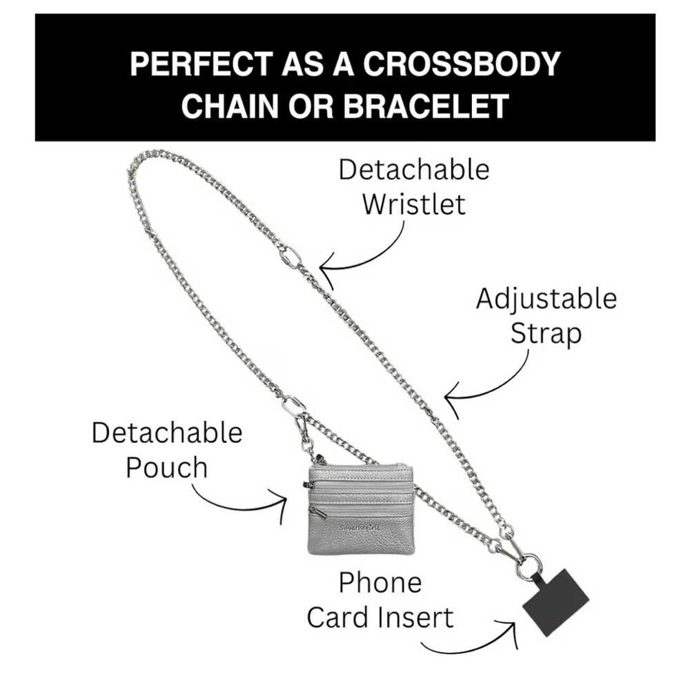 NEW: Save the Girls Clip and Go Phone Metal Chain with Pouch (Silver) - Picture 2 of 6